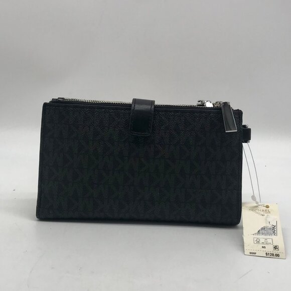 Michael Kors Black Signature Canvas and Leather Double Zipper Wallet Wristlet - Picture 2 of 11